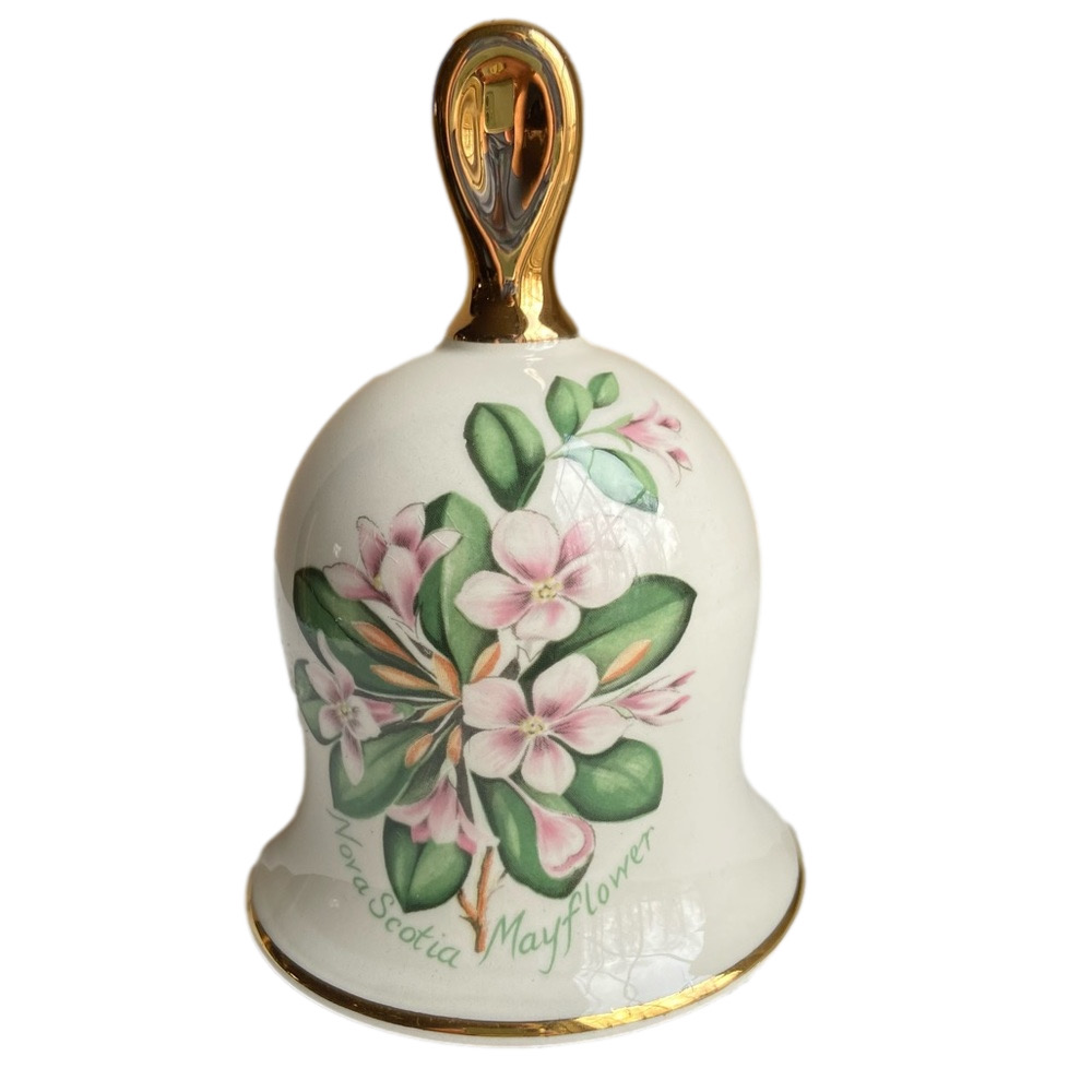 Palissy Royal Worcester Nova Scotia Mayflower bell with gold trim England